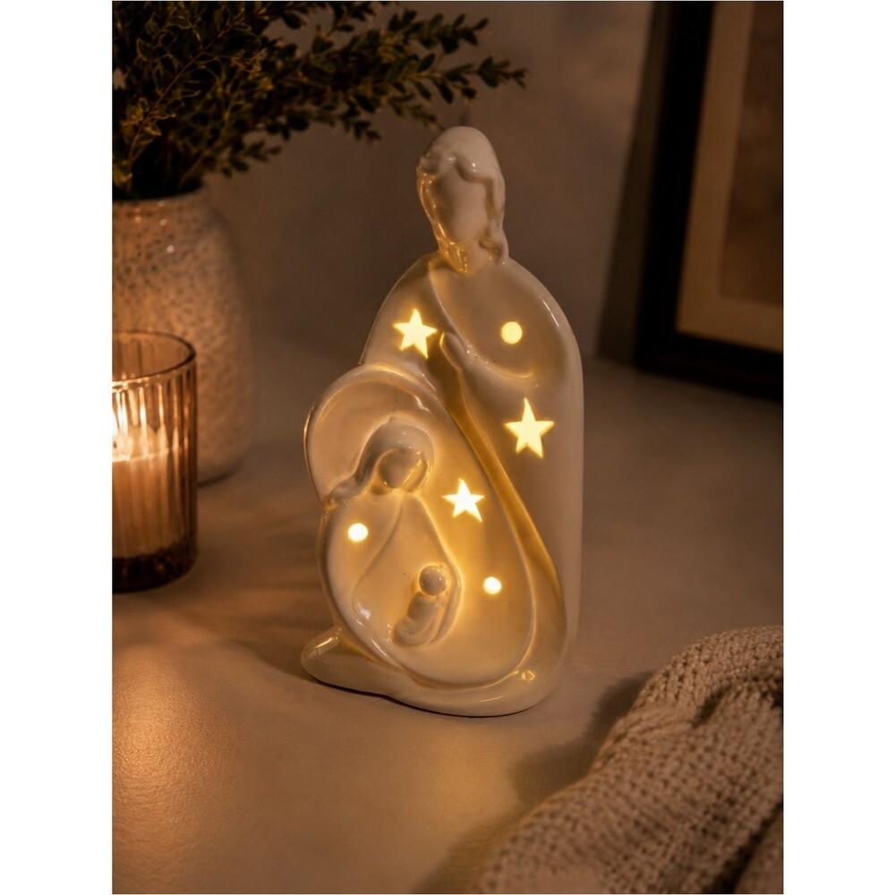 Nativity Neutral Ceramic LED Luminary - Holiday Decor